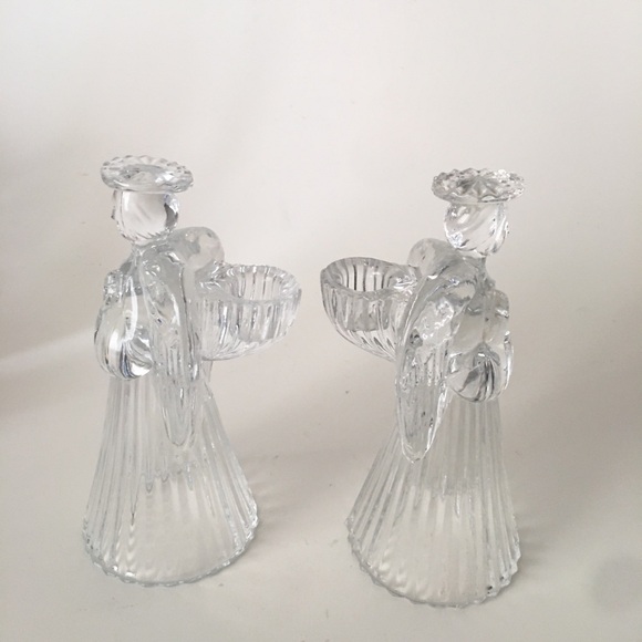 Avon Vintage 24% Lead Crystal Glass Praying Angels Candle Holders Set 7" Holiday - Picture 13 of 16